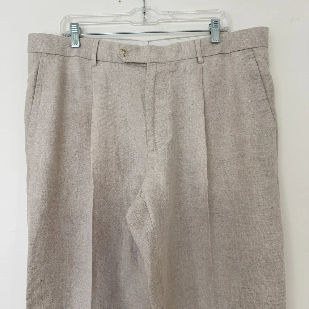 Murano Linen Pleated Pants Mens Beige Size 38 x 32 | RN58909